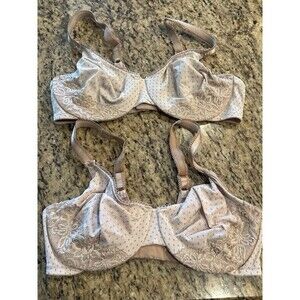 Olga Women's 38C Luxury Lift Full Figure U/W Bra 35063 Brown w/dots Bows Lot 2